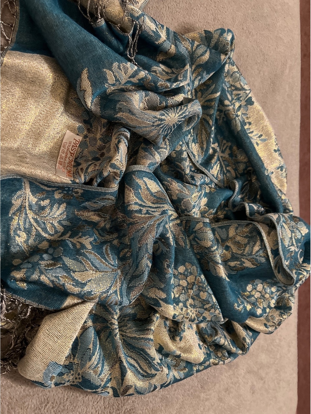 Paskalna Blue and Gold Floral Pashmina Silk Shawl Wrap